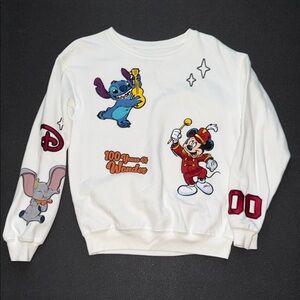 Disney White Sweatshirt with Mickey, Stitch, and Dumbo